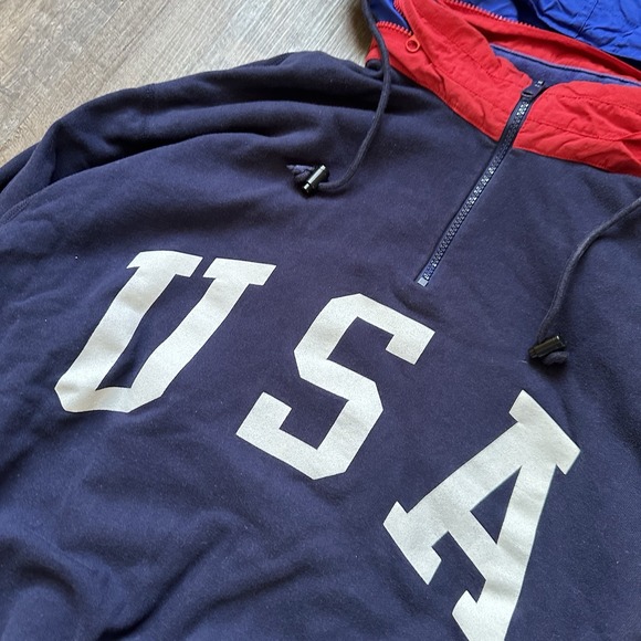 Polo Ralph Lauren Sweatshirt Mens Medium USA Flag Superman Fleece Stadium 90s ++ - Picture 3 of 10